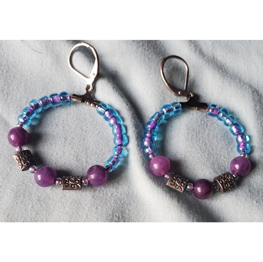 Handmade crystal hoop earrings.